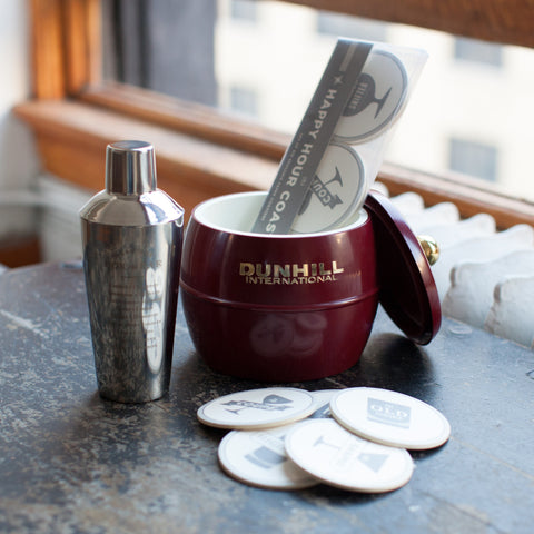 Vintage Dunhill Ice Bucket with Cocktail Shaker and Coasters Vintage Dunhill Ice Bucket with Cocktail Shaker and Coasters